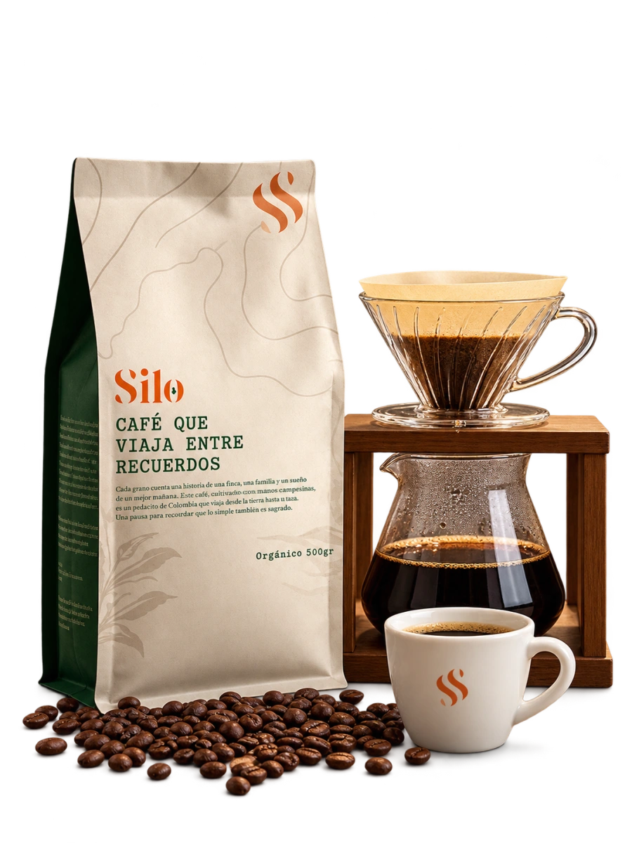 Bolsa Silo, filtro, jarra y taza: fotografía publicada con fondo retirado y restaurada con IA